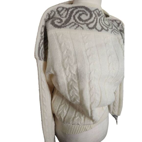 Angora Sweater 70s Braided Soft Cream Slit Neckline Drop Shoulder Romantic Minim - Picture 2 of 6